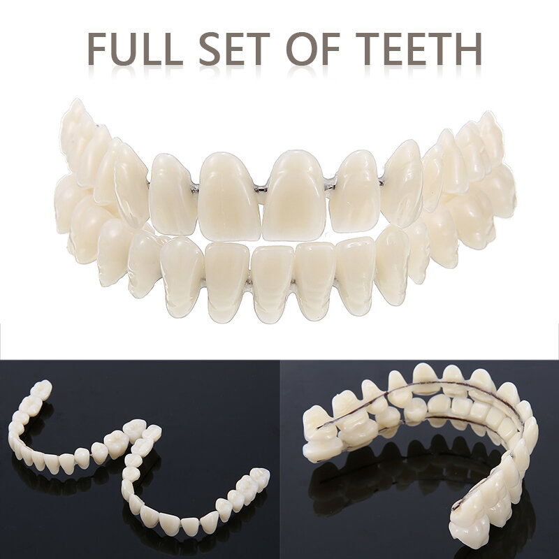 Conjunto completo de proteções dentárias sintéticas, 28 peças de resina para dentes falsos e antibranqueamento