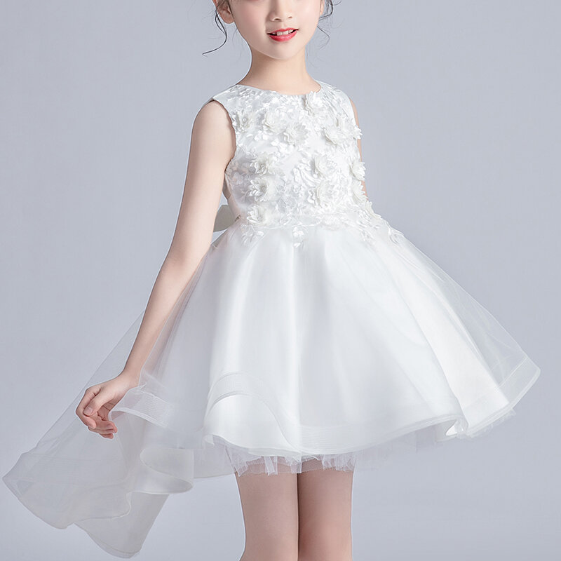 4〜12歳の女の子のための新しいデザインの子供用ドレス,刺繍されたウェディングドレス,ノースリーブ,エレガントなプリンセスドレス