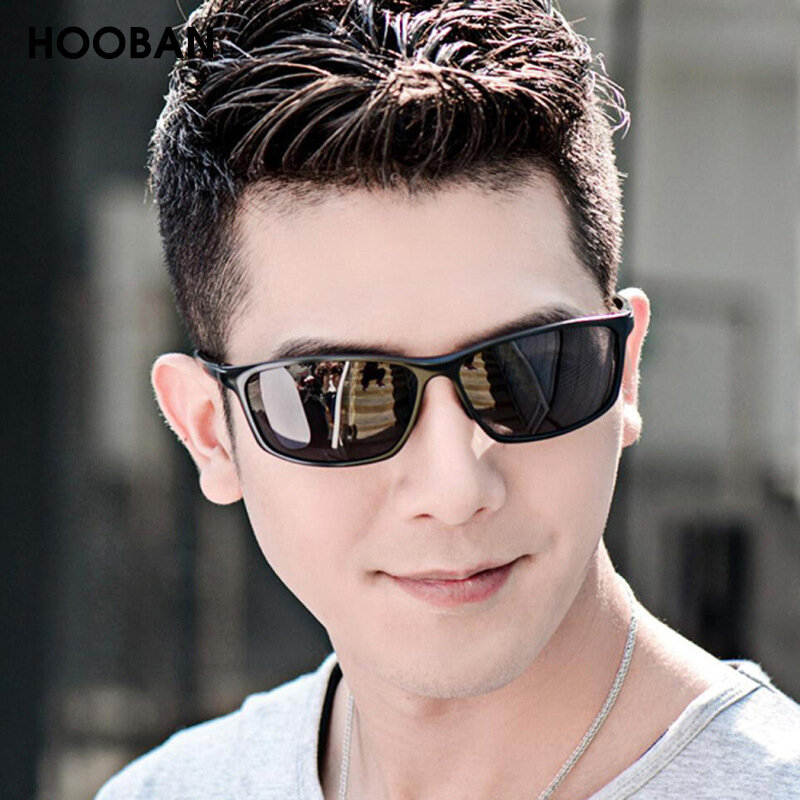HOOBAN – lunettes de soleil carrées pour hommes, rétro, noires, rectangles, Vintage, pour l'extérieur, protection UV400