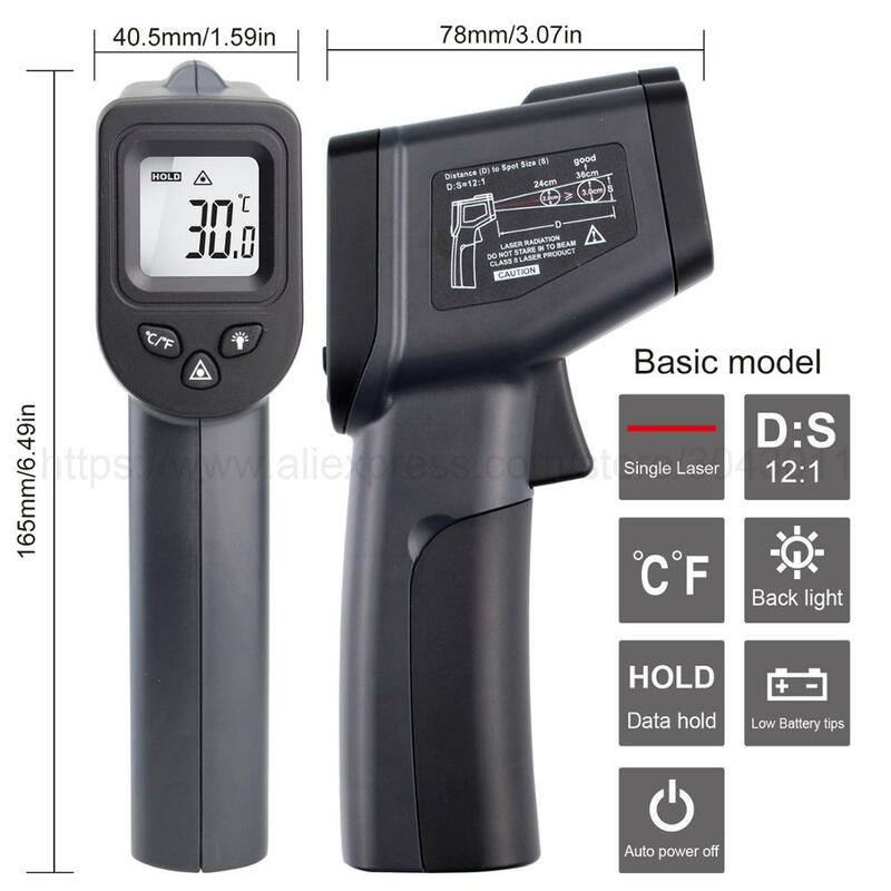Termômetro infravermelho digital, termômetro sem contato à laser duplo/único -50~380/550/750/1100/1300/1600 graus
