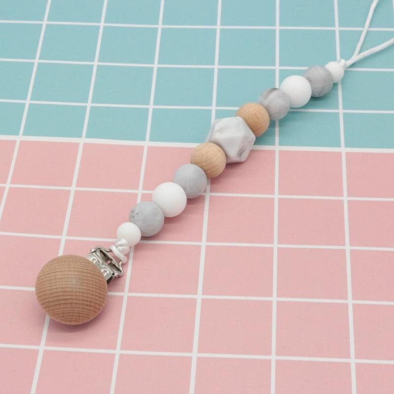 Newborn Baby Wooden Pacifier Silicone Beads Clip Chains Infant Toddler Crochet Beads Pacifier Holder Toy Soother Weaning Gift
