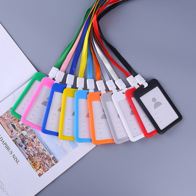 1pc Work Card Holders with Rope Student Plastic Card Holder Employee Name ID Card Cover for Exhibition