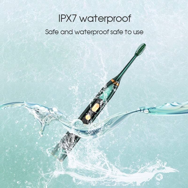[Boi] IPX7 مقاوم للماء USB قابلة للشحن 5 وضع الذكية تبييض الأسنان مع فرش رؤساء نظيفة للكبار فرشاة أسنان كهربائية بالموجات الصوتية
