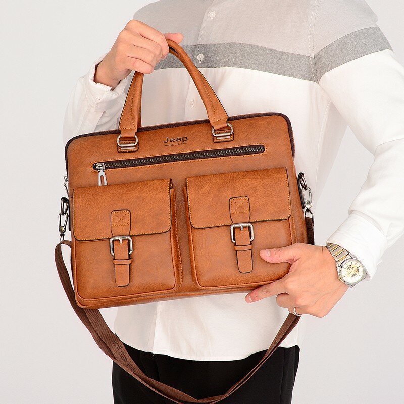 JEEP BULUO Brand Men's Crossbody Shoulder Bags High Quality Tote Fashion Business Man Messenger Bag Big Size Split Leather Bags