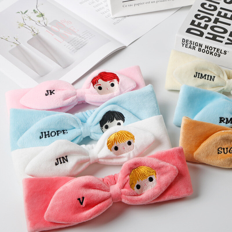 Kpop bangtan boys Cartoon Plush headband embroidery hair band sweat absorption cute headband