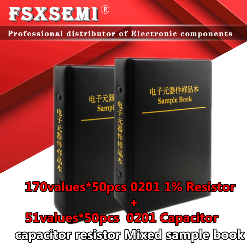 170valuesx5 0 piezas = 8500 piezas 0201 SMD Resistor 0R ~ 10M 1% + 51valuesX5 0 piezas = 2550 piezas 0.5PF 0.5PF ~ 22uF condensador mezclado libro de muestras