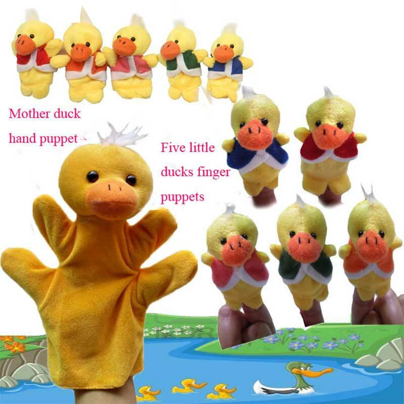 ใหม่น่ารัก Five Little Ducks สัตว์ Hand Finger Puppets Story Telling Nursery Fairy เด็กวันเกิดคริสต์มาสของขวัญ Куклы
