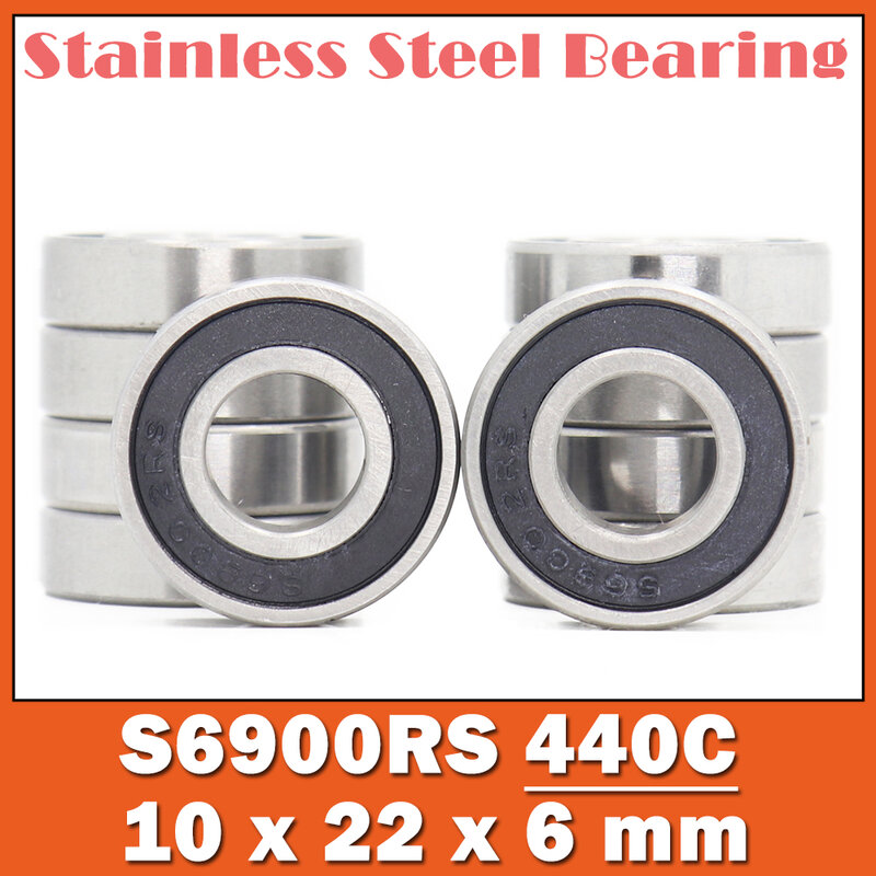 Rodamiento S6900RS de acero inoxidable 6900, 10x22x6mm (10 piezas), ABEC-3, 440C, S, 6900RS