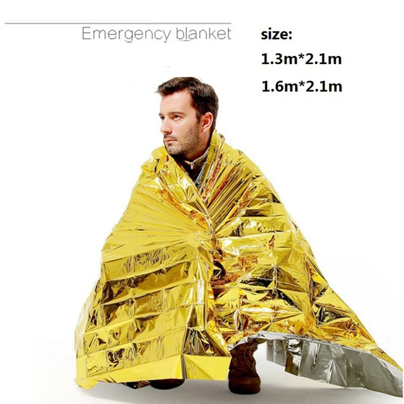กันน้ำกลางแจ้งกู้ภัยฉุกเฉิน Foil ผ้าห่มความร้อน Space First Aid Sliver ม่านกู้ภัยทหารผ้าห่มเครื่องมือ