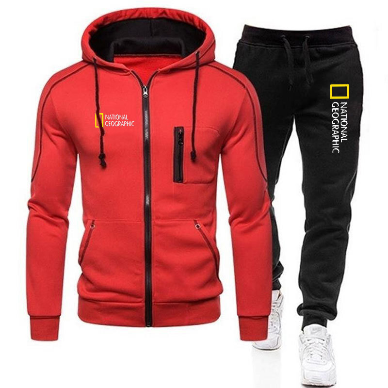 새로운 가을, 겨울 남성 세트 후드 + 바지 내셔널 지오그래픽 스포츠 정장 캐주얼 스웨터 Tracksuit 2021 브랜드 스포츠웨어