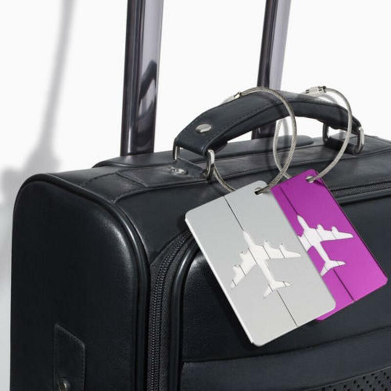 Etiquetas de equipaje portátiles de aleación de aluminio para avión, soporte de identificación, dirección, tarjeta de equipaje, accesorios de viaje