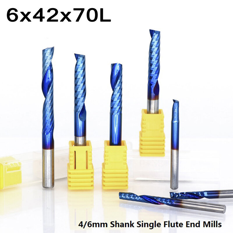 Herramientas de corte de PVC de molinillo de extremo de nailon, vástago de 4/6mm, broca de enrutador de recubrimiento Nano azul