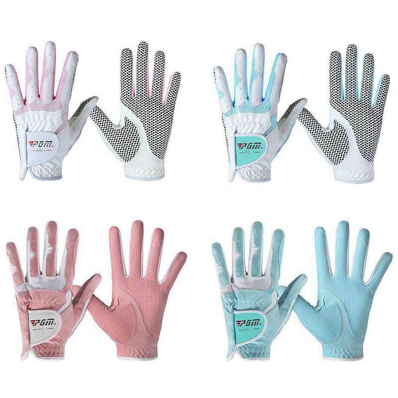 Luvas de golfe femininas anti-deslizamento design mão esquerda e direita grânulos microfibra pano respirável macio esportes luvas