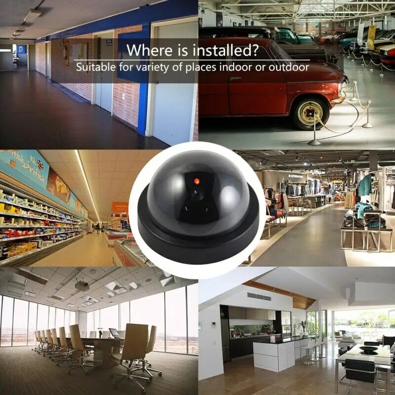 Cámara web de simulación de domo antirrobo para interior, Webcam de vigilancia en exterior, luz LED, emulación de CCTV para advertencia