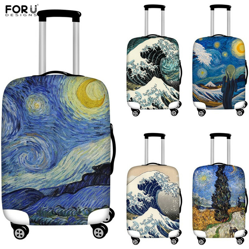 FORUDESIGNS-Fundas protectoras elásticas para equipaje, accesorios de viaje para maletas a prueba de polvo, con estampado artístico de pintura al óleo, de 18 a 32 pulgadas
