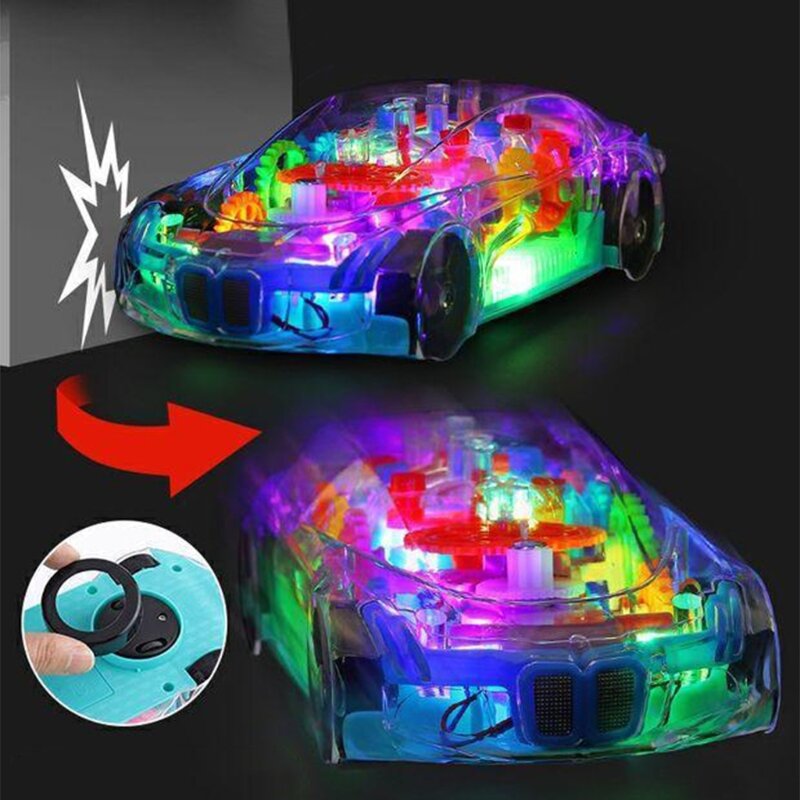 H7JB سيارة لعبة كهربائية العالمي والعتاد الميكانيكية مفهوم ضوء ملون الموسيقى الكرتون سيارة لعبة شفافة