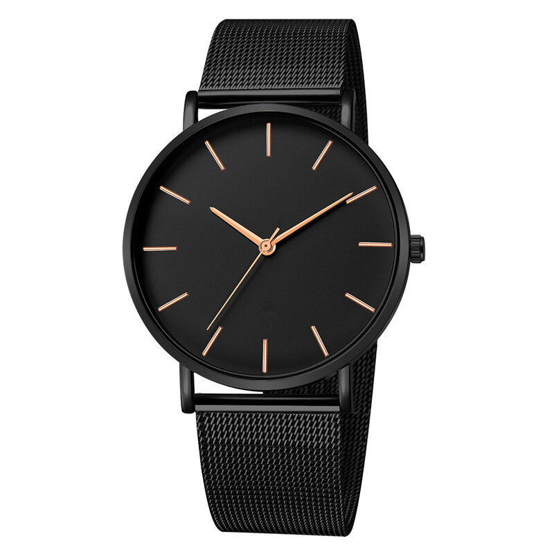 Reloj de pulsera de acero inoxidable para hombre y mujer, sencillo, de cuarzo, color negro, Unisex, MDAN001
