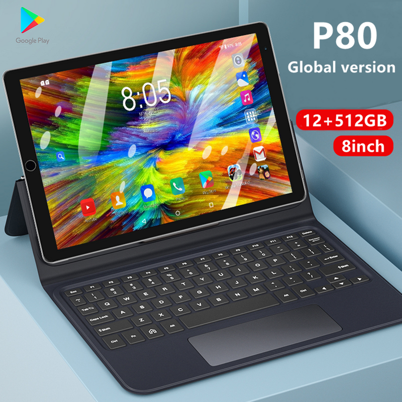 Tablet P80 Tablet PC 8 Inci Laptop 12GB RAM + 512GB ROM Tablet Android 10 Core Tablet Android 10.0 Laptop Gaming Sim Ganda