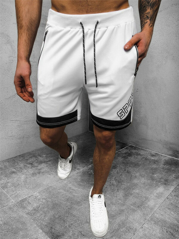 Shorts masculino, calção de verão com letras personalizadas, masculino, contraste, cor, costura, esportivo, fitness, corrida, calça de cinco pontos