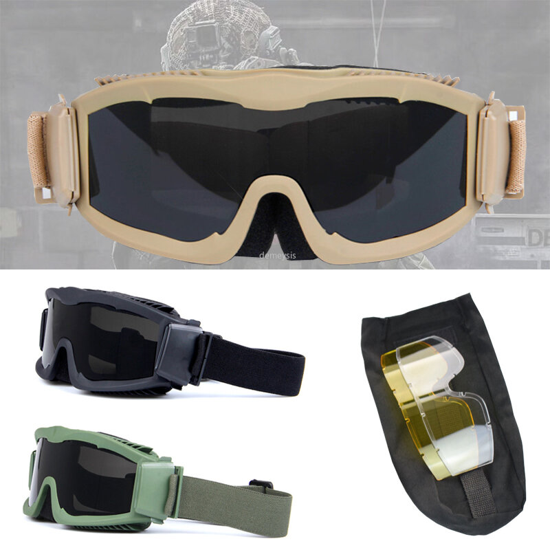 Lunettes de protection pour tir de l'armée, sécurité tactique militaire Airsoft, Paintball, chasse, randonnée, lunettes coupe-vent