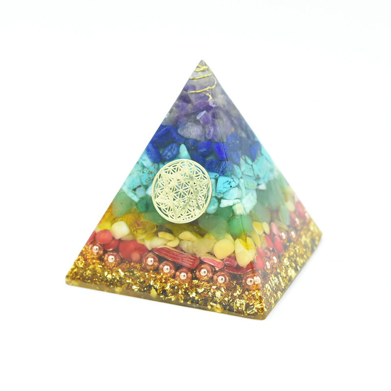 Orgonita sete chakras pirâmide de cura cristal natural artesanato de cristal decoração para casa ametista chakras orgone pirâmides