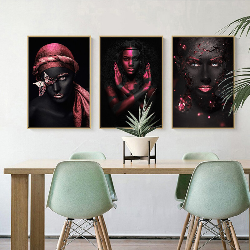 صورة امرأة ذات بشرة سوداء حديثة ، لوحة جدارية ذهبية ، قماش ، ملصقات ، ديكور غرفة المعيشة ، Cuadros ، بدون إطار