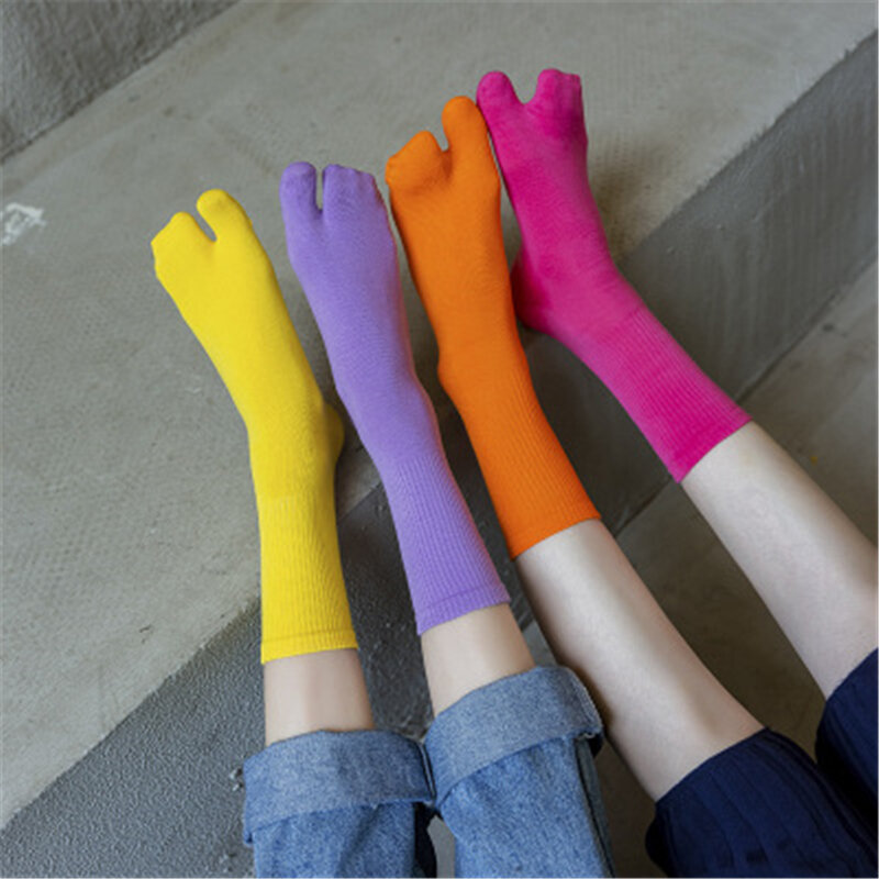 Solid color High Socks girl Loose Solid Colors Double Needles Knitting Cotton Long Socks Women Ladies tabi sock funny set