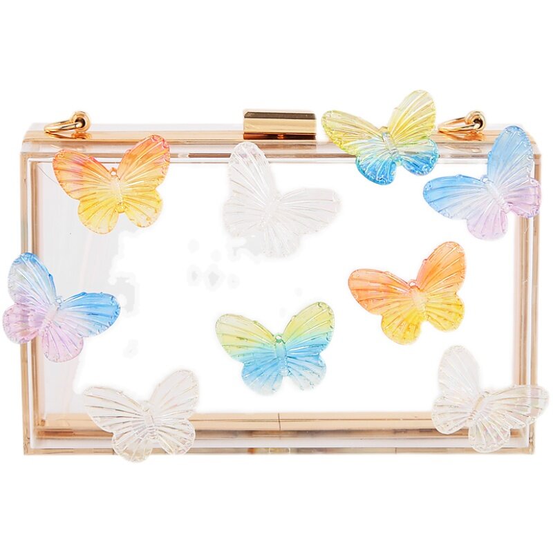 Модная Прозрачная женская сумка TOYOOSKY, вечерние кошельки с лазерной бабочкой, сумка для праздника, жесткая прозрачная акриловая квадратная ...