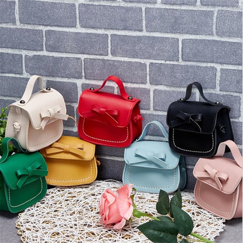 Children Small Square Bag Bow Messenger Bag Fashion Cute Portable Little Girl PU Shoulder Bag Shoulder & Handbags