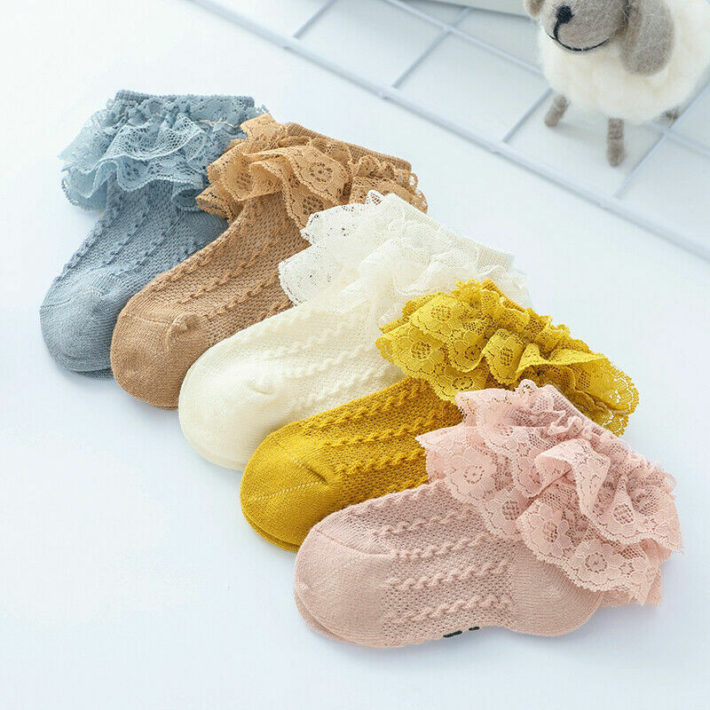 Infant Baby Kids Girls Comfortable Princess Bowknot Sock Lace Ruffle Frilly Trim Ankle Socks Girl Fashion Socks