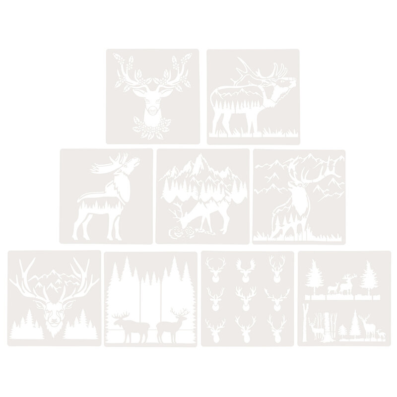 Plantillas adorables con diseño de ciervo, útiles para álbum de recortes, plantillas de pinturas, 9 Uds.