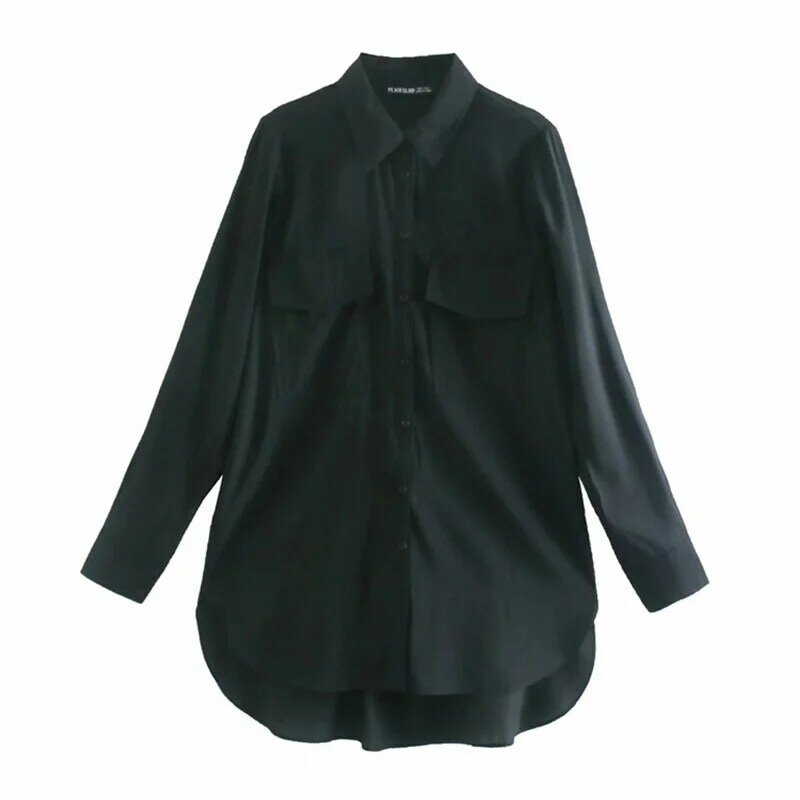 Za-camisas de gran tamaño para Mujer, Blusas holgadas con bolsillos y botones, de manga larga, color blanco y liso, a la moda, 20