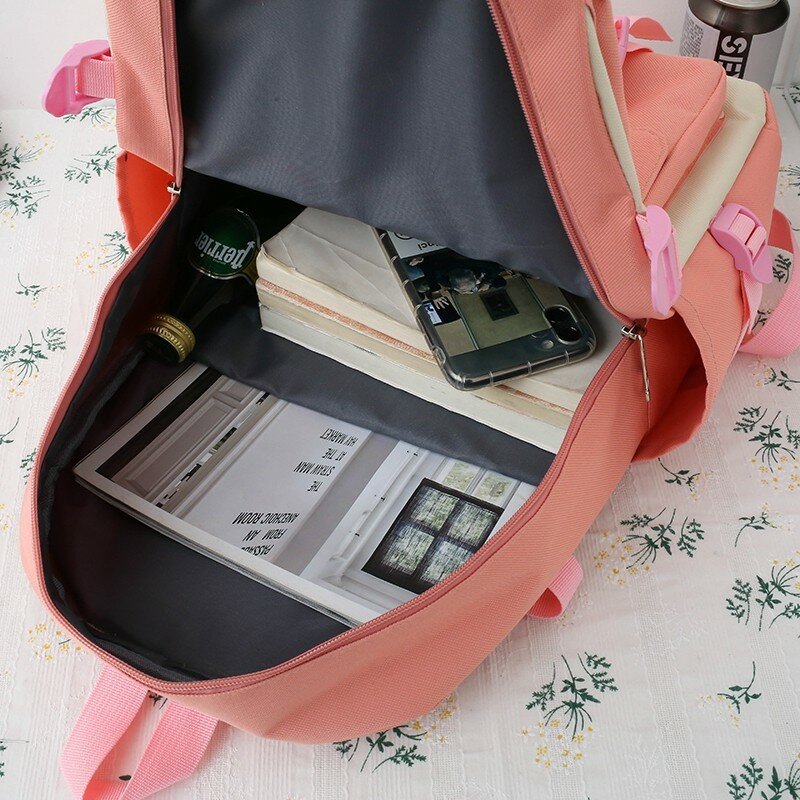 Комплект из 4 предметов, школьный рюкзак в стиле Харадзюку, женские холщовые рюкзаки для школьного ноутбука, школьные сумки для девочек, наб...