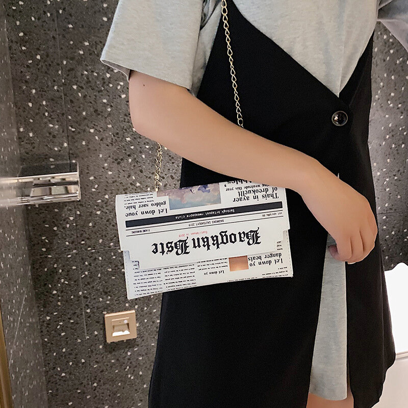 여성 조커 메신저 가방 체인 숄더백, 개성 패션 스몰 스퀘어 신문 뉴스 스타일링 가방 도매 Bolso Mujer