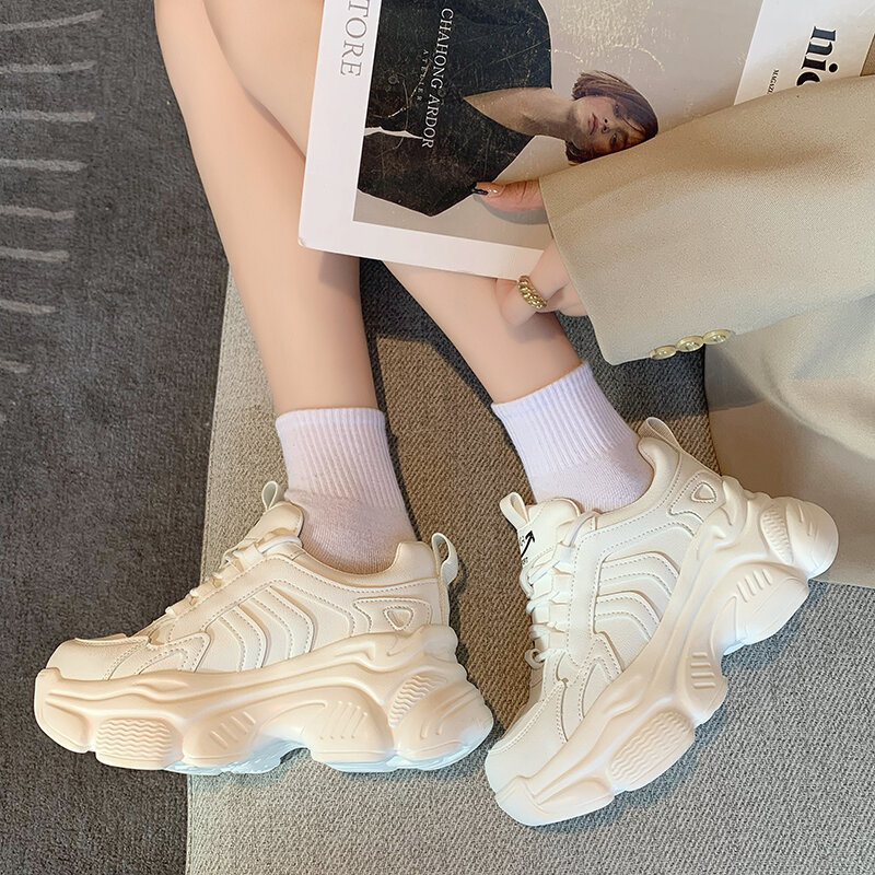 Женские кроссовки с вулканизированной подошвой, белые кроссовки на толстой подошве, повседневная обувь для тренировок, 2021
