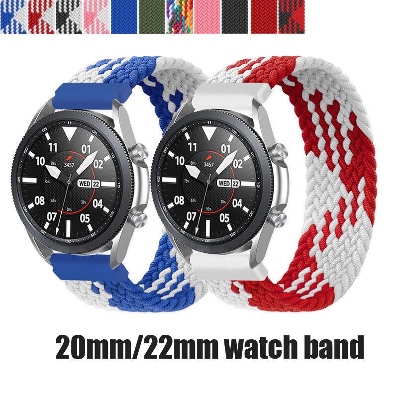 Ремешок нейлоновый для Samsung Galaxy watch 3/46 мм/42 мм/active 2/Gear S3 Huawei watch GT/2/2e/Pro amazfit bip, плетеный браслет, 20 мм/22 мм