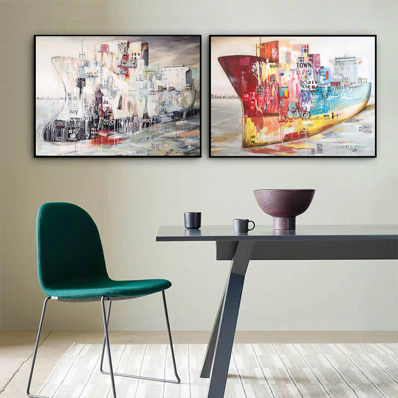 Pintura en lienzo de paisaje de muelle de Arte Abstracto nórdico, póster de ciudad y mar, oficina, sala de estar, pasillo, decoración del hogar, mural