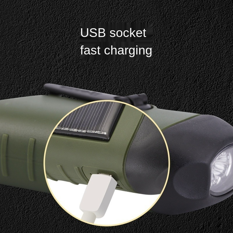 Outdoor hand power generation led flashlight strong light fashion solar USB charging
