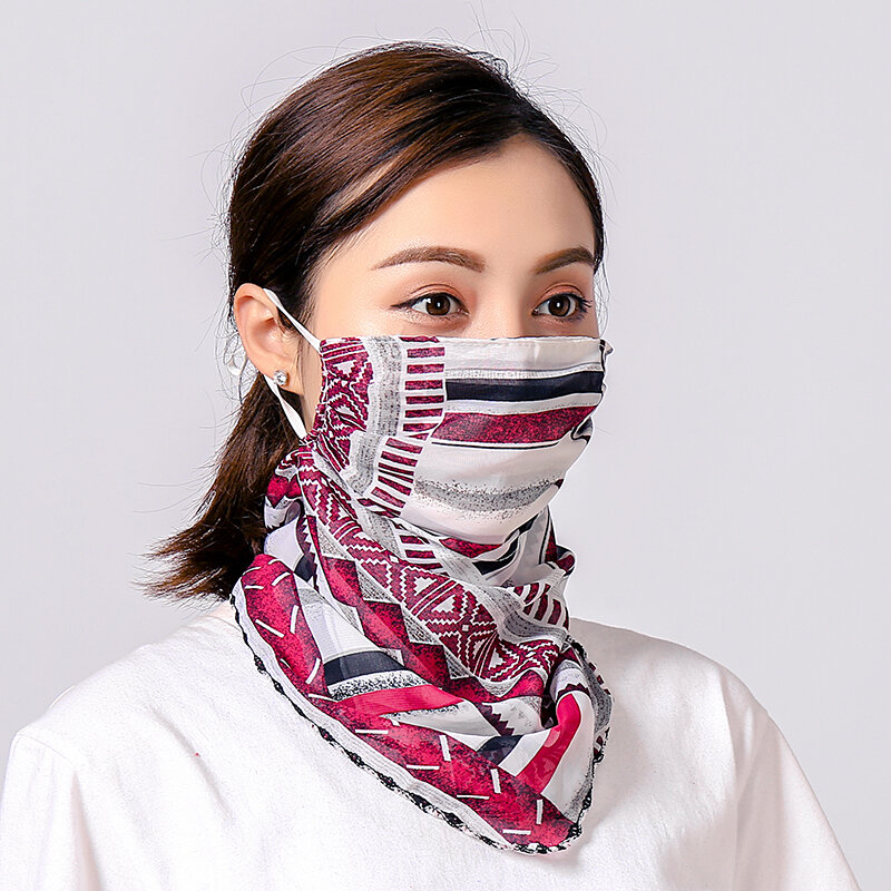 Женский шифоновый шарф для лица, Тонкая шелковая повязка на шею, Солнцезащитный чехол для лица, летние шарфы с цветочным принтом, бандана