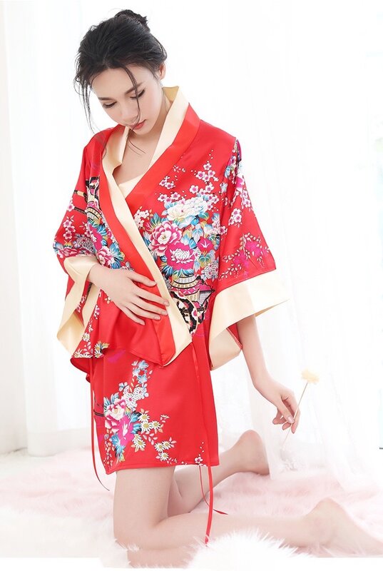 Kimono Jepang Kimono Seksi Bunga Sakura Kimono Seksi Menggoda Rok Piyama Setelan Lingerie Seksi Wanita