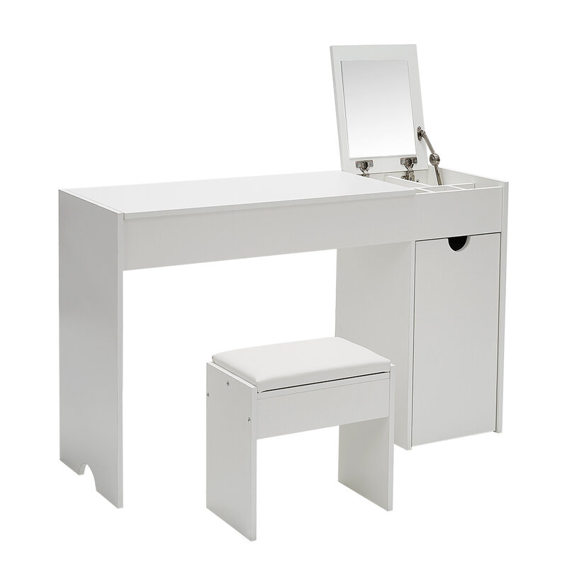 2 Large Flip Mirrors Dressing Table With Stool Jewelry Storage Grids 1 Pulling Cabinet White Can Be Home Office Table