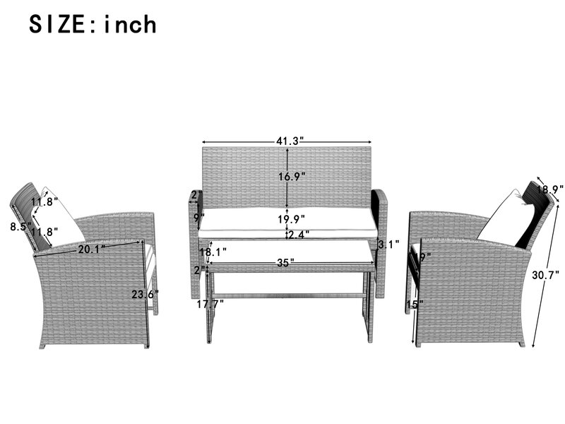 Wocker – ensemble de canapés de jardin, ensemble de Patio, meubles d'extérieur, tous temps, 4 pièces, livraison directe
