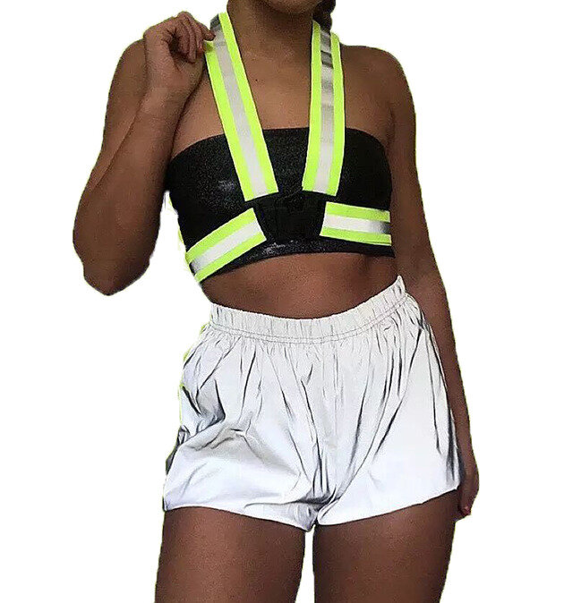 Reflektif Celana Pendek XS-2XL Musim Panas Wanita Kasual Elastis Tinggi Pinggang Streetwear Pendek Olahraga Pakaian