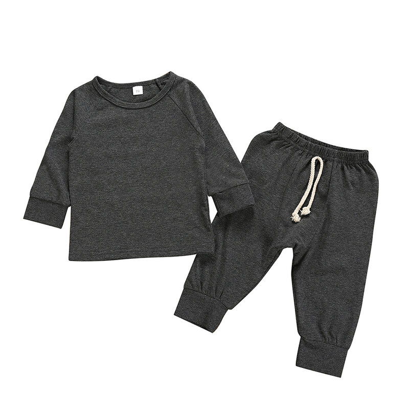 Conjunto de camisa de algodão unissex infantil, camiseta de manga longa com gola redonda, para meninos e meninas, primavera, outono, 2 peças