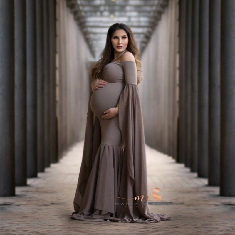 Robe longue Sexy sans épaules pour femmes enceintes, accessoires de photographie de maternité, robe de grossesse fantaisie, robe Maxi élégante, séance Photo