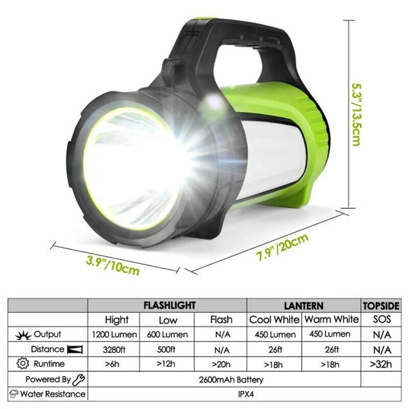 Linterna de luz potente recargable de alta potencia, lámpara portátil de largo alcance, USB, para exteriores, xenón, reflector para el hogar