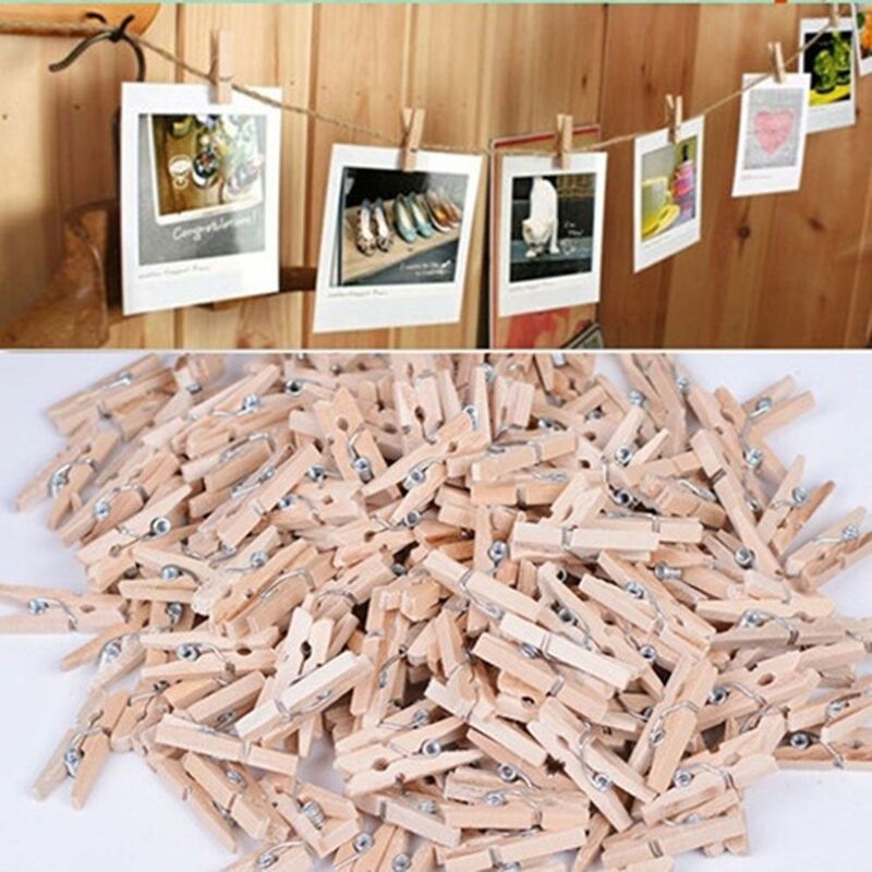 Mini pente de madeira natural, 20 peças de penteados de madeira natural, multifunções para roupas, prendedores de papel fotográfico, clipes artesanais de madeira