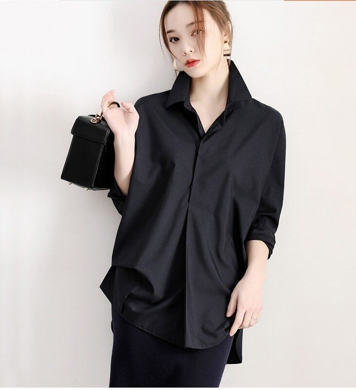 2021 primavera e outono camisa branca moda feminina coreano casual