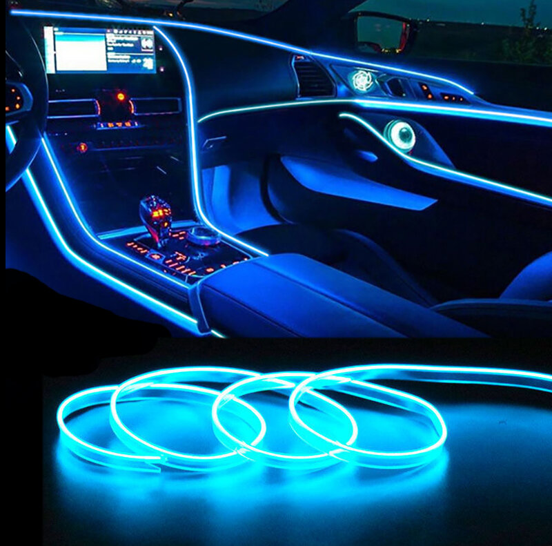 Lampu LED Kawat EL Mobil Strip LED Sekitar Interior Lampu Neon Dekorasi Tabung Tali Garland Kabel Warna Tabung Fleksibel Led Otomatis
