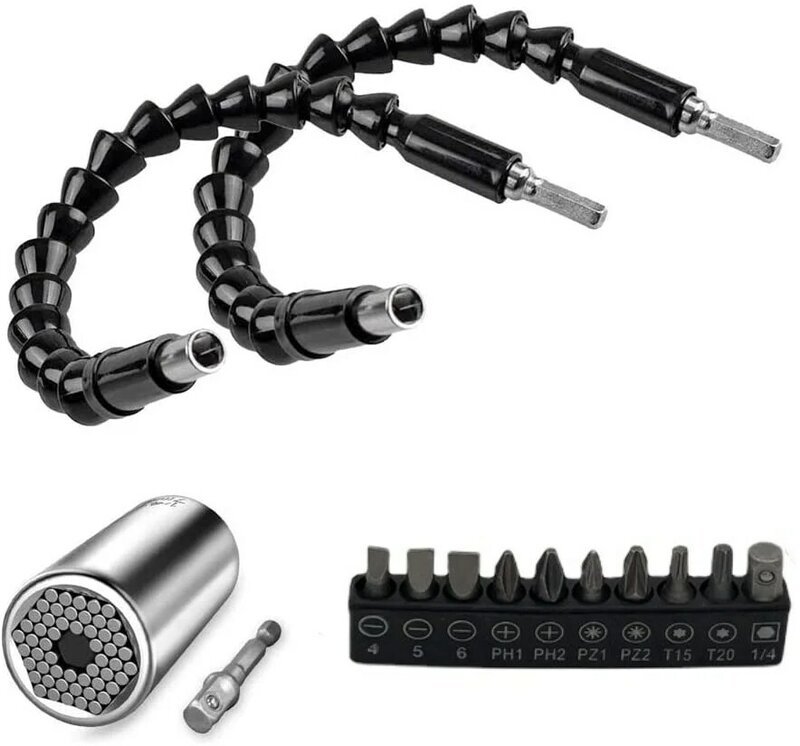 Conjunto universal de chave de fenda, 2 peças, brocas dobráveis, extensão e suporte de broca flexível, conjunto de chaves de fenda